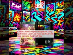 Pemesanan khusus diterima Holographic Glossy Spot UV Foil Laser Card Paper Box Perak dengan Gold Stamping Rigid Craft Box