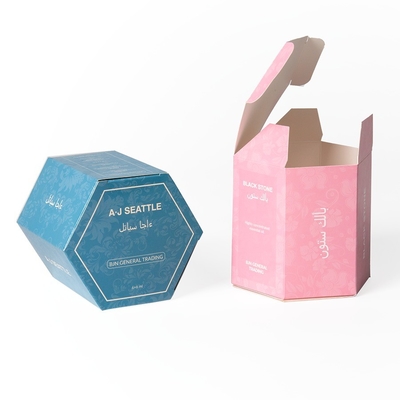 Kotak Hadiah Kertas Bentuk Heksagon Tidak Reguler Tuck End Eye Catching Packaging MOQ Rendah