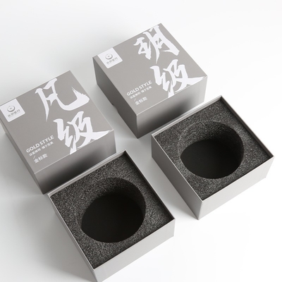 Custom Printed High End Gray Board Jewelry Box dengan foil emas dan lapisan spons